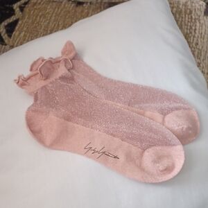 $4 Add-on New Pink Ruffle & Sheer Top Ankle Socks - Yohji Yamamoto